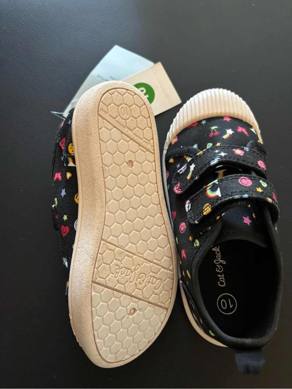 Cat & Jack Black Canvas Kids Sneakers with Rainbow Emoji Print Size 10